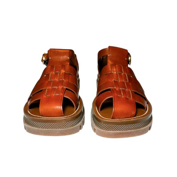 Celine Triomphe Cléa Brown Calfskin Chunky Fisherman Sandals Size 42 NIB - Picture 3 of 11